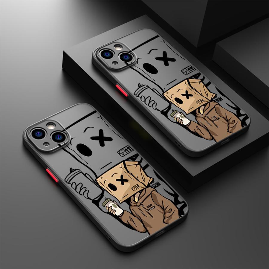 Fundas para iPhone 16 15 Pro Max 14 Plus 13 12 11 Protector Mate 11Pro 12Pro 13Pro de Alta Calidad 14Pro 15Pro 16Pro Cubierta Shockproof con Diseño de Caja de Papel de Chico que Toma Café