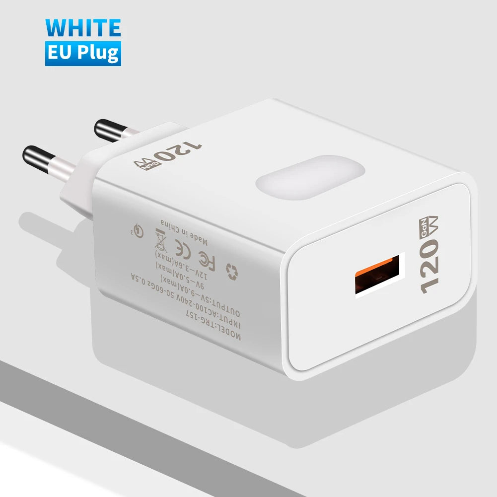 Cargador rápido GaN USB de 120W,de carga rápida para teléfono móvil,  tipo C