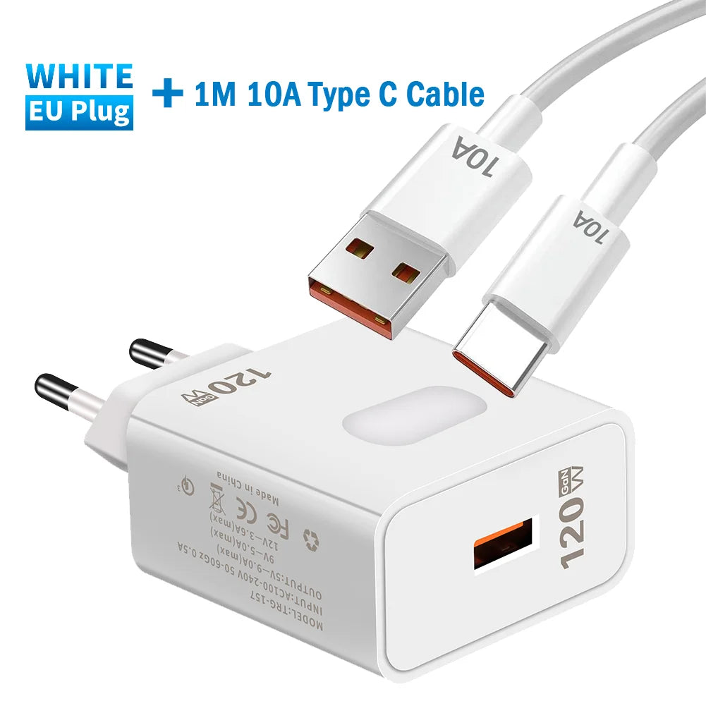 Cargador rápido GaN USB de 120W,de carga rápida para teléfono móvil,  tipo C