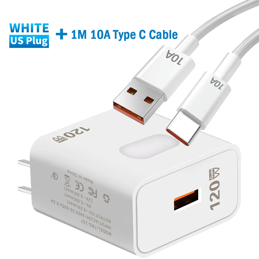 Cargador rápido GaN USB de 120W,de carga rápida para teléfono móvil,  tipo C