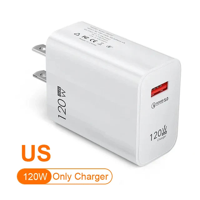 120W GaN USB Charger Fast Charging High Speed Charger QC 3.0 Mobile Phone Adapter for iPhone 15 Xiaomi Huawei Samsung oneplus