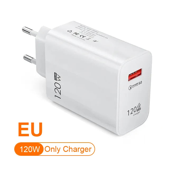 120W GaN USB Charger Fast Charging High Speed Charger QC 3.0 Mobile Phone Adapter for iPhone 15 Xiaomi Huawei Samsung oneplus