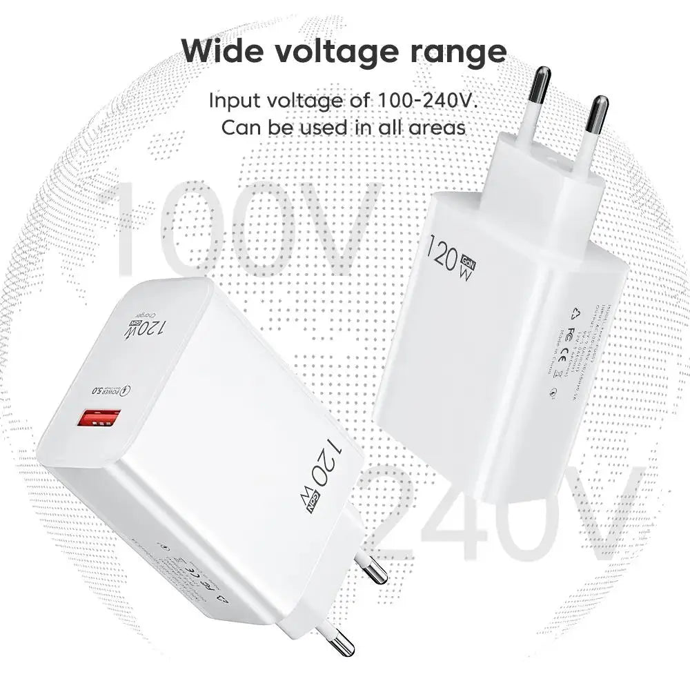 120W GaN USB Charger Fast Charging High Speed Charger QC 3.0 Mobile Phone Adapter for iPhone 15 Xiaomi Huawei Samsung oneplus