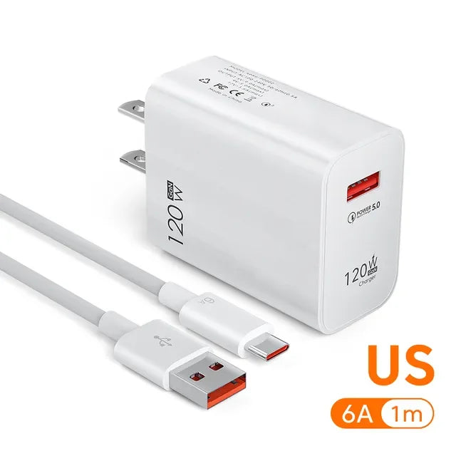 120W GaN USB Charger Fast Charging High Speed Charger QC 3.0 Mobile Phone Adapter for iPhone 15 Xiaomi Huawei Samsung oneplus