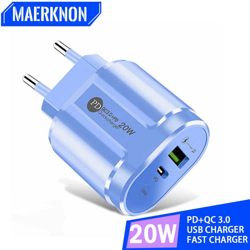 20W PD USB C Charger Fast Charging Wall Charger Quick Charge 3.0 Mobile Phones Adapter For Iphone Xiaomi Samsung Type C Chargers