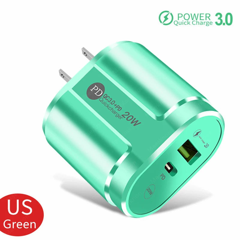 20W PD USB C Charger Fast Charging Wall Charger Quick Charge 3.0 Mobile Phones Adapter For Iphone Xiaomi Samsung Type C Chargers