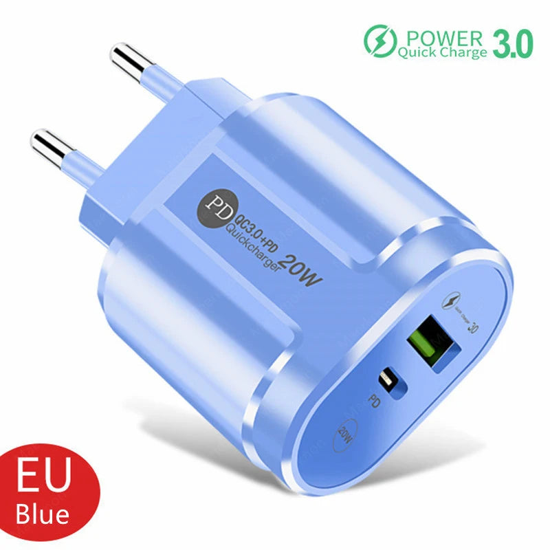 20W PD USB C Charger Fast Charging Wall Charger Quick Charge 3.0 Mobile Phones Adapter For Iphone Xiaomi Samsung Type C Chargers