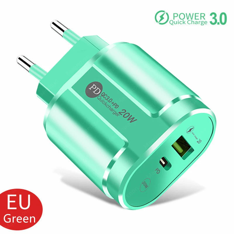 20W PD USB C Charger Fast Charging Wall Charger Quick Charge 3.0 Mobile Phones Adapter For Iphone Xiaomi Samsung Type C Chargers