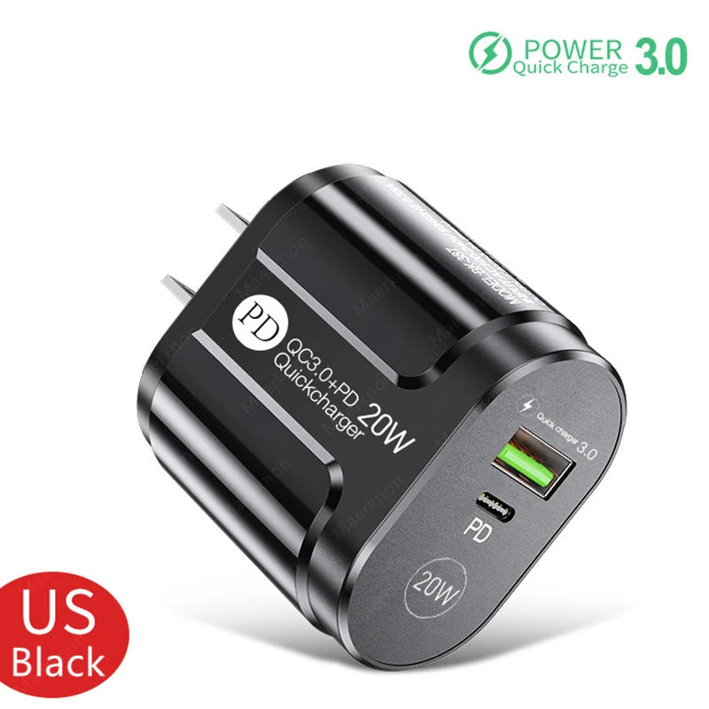 20W PD USB C Charger Fast Charging Wall Charger Quick Charge 3.0 Mobile Phones Adapter For Iphone Xiaomi Samsung Type C Chargers