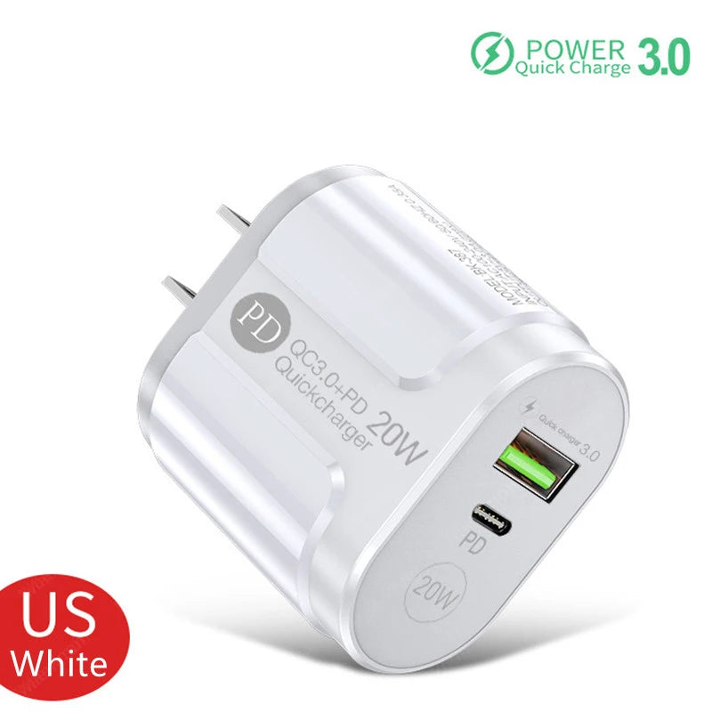 20W PD USB C Charger Fast Charging Wall Charger Quick Charge 3.0 Mobile Phones Adapter For Iphone Xiaomi Samsung Type C Chargers