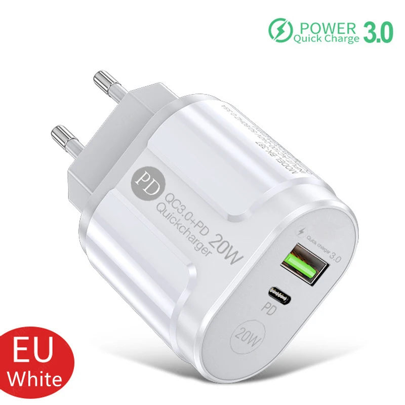 20W PD USB C Charger Fast Charging Wall Charger Quick Charge 3.0 Mobile Phones Adapter For Iphone Xiaomi Samsung Type C Chargers