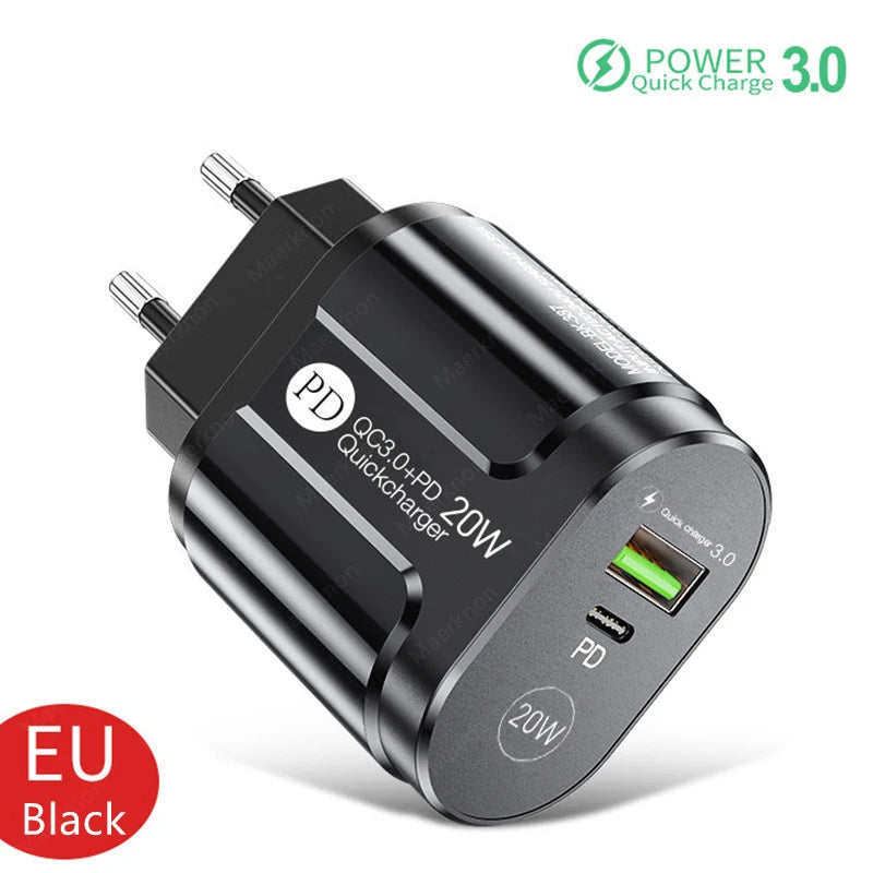 20W PD USB C Charger Fast Charging Wall Charger Quick Charge 3.0 Mobile Phones Adapter For Iphone Xiaomi Samsung Type C Chargers