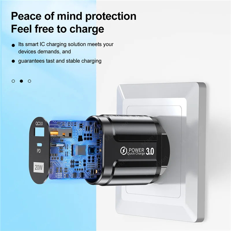 20W PD USB C Charger Fast Charging Wall Charger Quick Charge 3.0 Mobile Phones Adapter For Iphone Xiaomi Samsung Type C Chargers