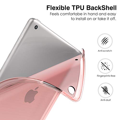 Moko Funda para Nuevo iPad 9ª Generación 10.2" 2021 (10.2 Pulgadas)/iPad 8ª Gen 2020/iPad 7ª Gen 2019, Delgado Función Soporte TPU Protectora Plegable Cubierta Trasera Transparente - Oro Rosa