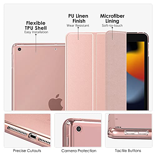 Moko Funda para Nuevo iPad 9ª Generación 10.2" 2021 (10.2 Pulgadas)/iPad 8ª Gen 2020/iPad 7ª Gen 2019, Delgado Función Soporte TPU Protectora Plegable Cubierta Trasera Transparente - Oro Rosa