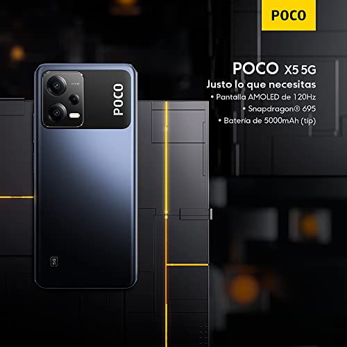 Xiaomi Poco X5 5G, auriculares intraurales, 6,67 pulgadas, pantalla AMOLED DotDisplay, 256 GB, 8 GB RAM, 120 Hz, Full HD, negro (Versión Global)