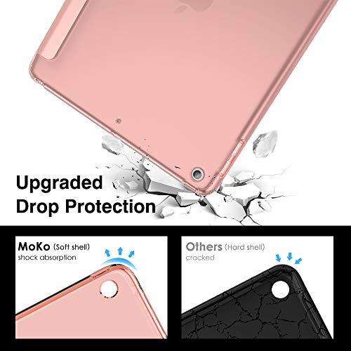 Moko Funda para Nuevo iPad 9ª Generación 10.2" 2021 (10.2 Pulgadas)/iPad 8ª Gen 2020/iPad 7ª Gen 2019, Delgado Función Soporte TPU Protectora Plegable Cubierta Trasera Transparente - Oro Rosa