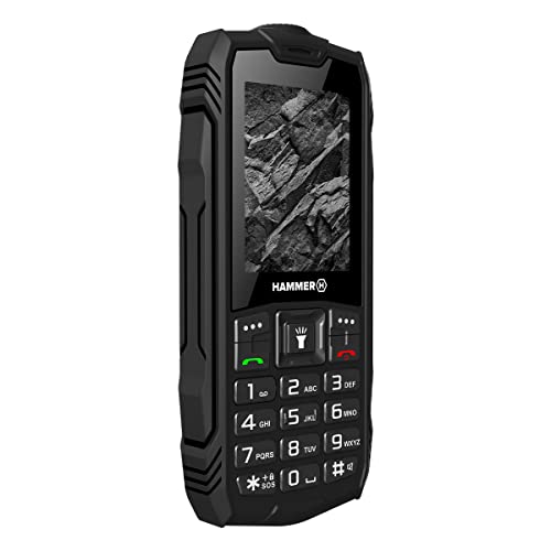 Hammer H Rock teléfono Duradero para Trabajar, Mega batería de 1800 mAh, Pantalla de 2.4", Resistente al Agua (IP68), A Prueba de Golpes (IK05), Teléfono de botón, Linterna, Dual-SIM, Negro