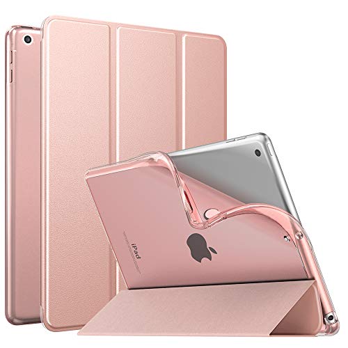 Moko Funda para Nuevo iPad 9ª Generación 10.2" 2021 (10.2 Pulgadas)/iPad 8ª Gen 2020/iPad 7ª Gen 2019, Delgado Función Soporte TPU Protectora Plegable Cubierta Trasera Transparente - Oro Rosa