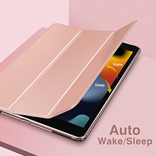 Moko Funda para Nuevo iPad 9ª Generación 10.2" 2021 (10.2 Pulgadas)/iPad 8ª Gen 2020/iPad 7ª Gen 2019, Delgado Función Soporte TPU Protectora Plegable Cubierta Trasera Transparente - Oro Rosa