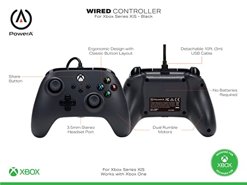 Power A, Mando con cable PowerA para Xbox Series X|S - Negro