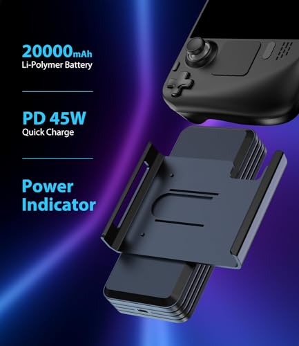 Power Bank 20000mAh  para Steam Deck, 45W PD 3.0 B baterías externas compatibles con Switch/Samsung/iPad/Laptop con Soporte Trasero Desmontable y Cable USB-C Dual