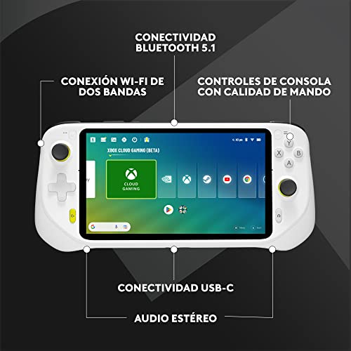 Logitech G Cloud Gaming Handheld, Consola Portátil con Batería de Larga Duración, Pantalla Táctil 1080P de 7 in, diseño ligero, Xbox Cloud Gaming, NVIDIA GeForce NOW, Google Play, Enchufe EU, Blanco