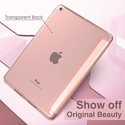 Moko Funda para Nuevo iPad 9ª Generación 10.2" 2021 (10.2 Pulgadas)/iPad 8ª Gen 2020/iPad 7ª Gen 2019, Delgado Función Soporte TPU Protectora Plegable Cubierta Trasera Transparente - Oro Rosa