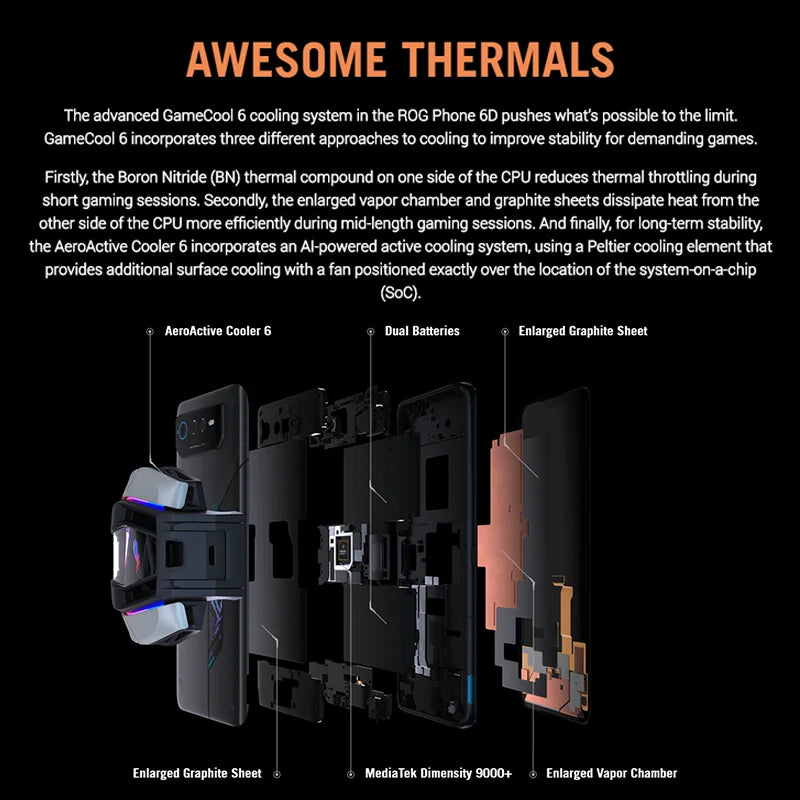 ASUSROG 6D MediaTek Dimensity 9 5G, versión Global, carga rápida de 65W