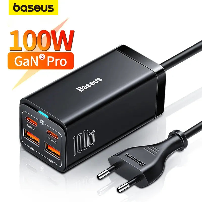 Baseus-cargador de escritorio GaN3 de 100/ 65W, carga rápida QC 3.04.0, USB tipo C, cargador de teléfono para iPhone 13, Huawei, Xiaomi, MacBook, portátil