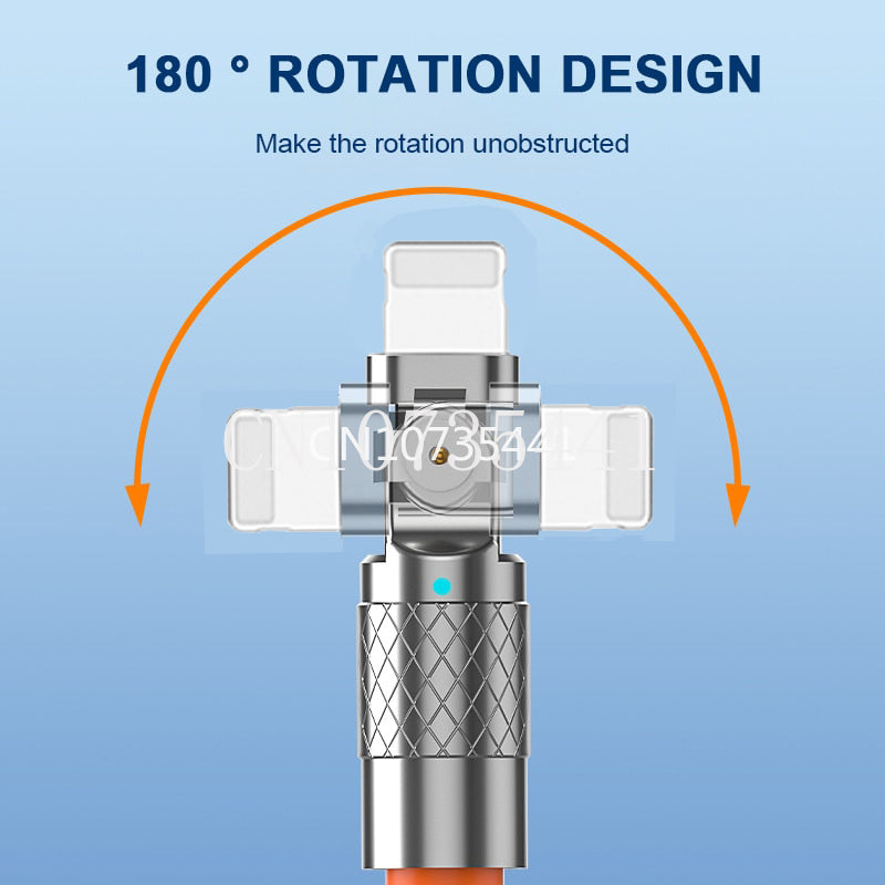 Cable carga Ultra rápida giratoria 180 USB de silicona de 120W y 6A para iPhone, iPad