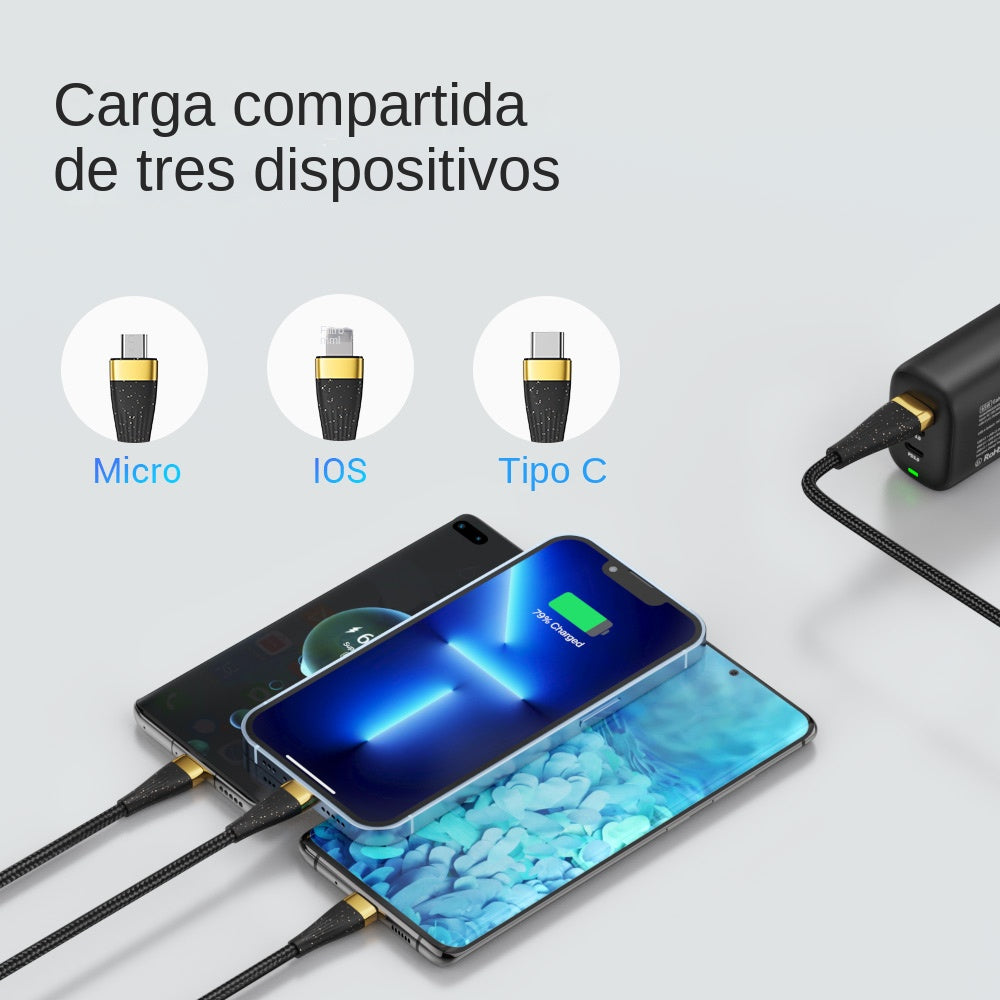 Cable de carga USB 3 en 1  6A 100W  para iPhone Samsung xiaomi etc