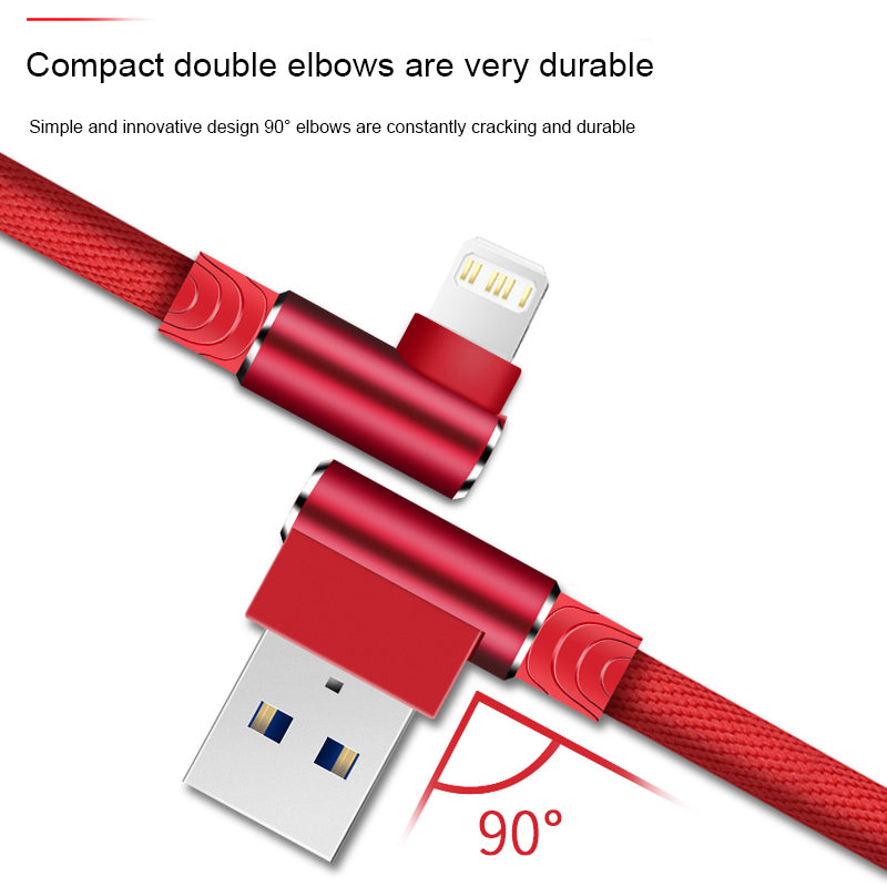 Cable de carga rapida USB de 90 grados para iPhone varios colores