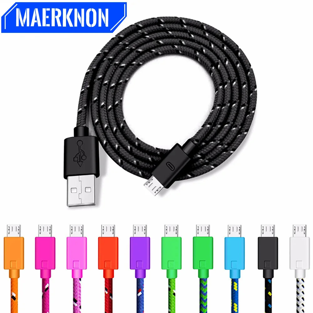 Cable micro USB de nailon para móvil, Cable micro USB trenzado de nailon, de 1m, 2m y 3m, para Samsung, HTC, Huawei, Xiaomi