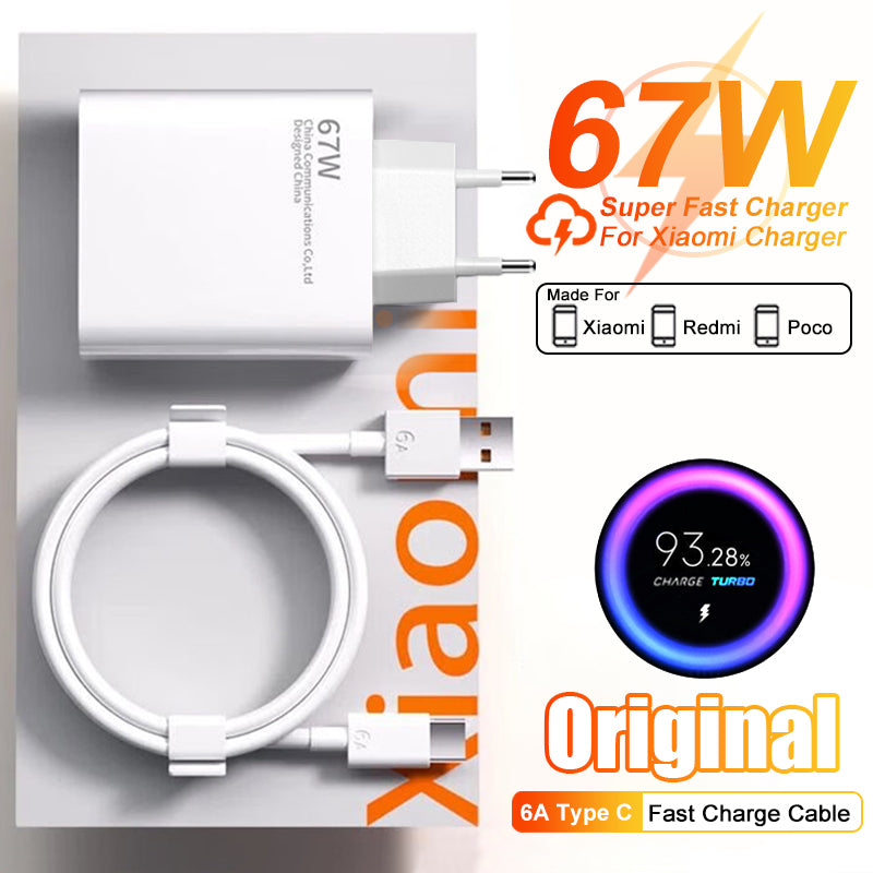 Cargador rápido de 67W para Xiaomi Mi 13, 12, 11, Ultra Lite, 12 T Pro, Cable USB tipo C, Note 12 Redmi, Turbo 11, 10 Pro