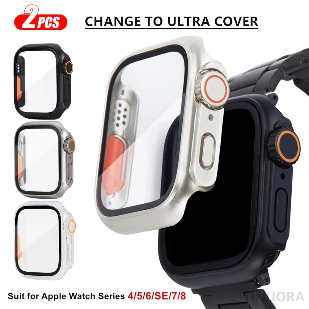 Cristal y funda para Apple Watch Series 8, 7, 45mm, 41mm, cambio a Ultra, IWatch 4, 5, 6, SE, 44mm, 40mm