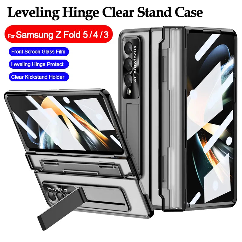 Funda transparente para Samsung Galaxy Z Fold, 4 pliegues, 3, 4, 5,  soporte con pantalla frontal de vidrio