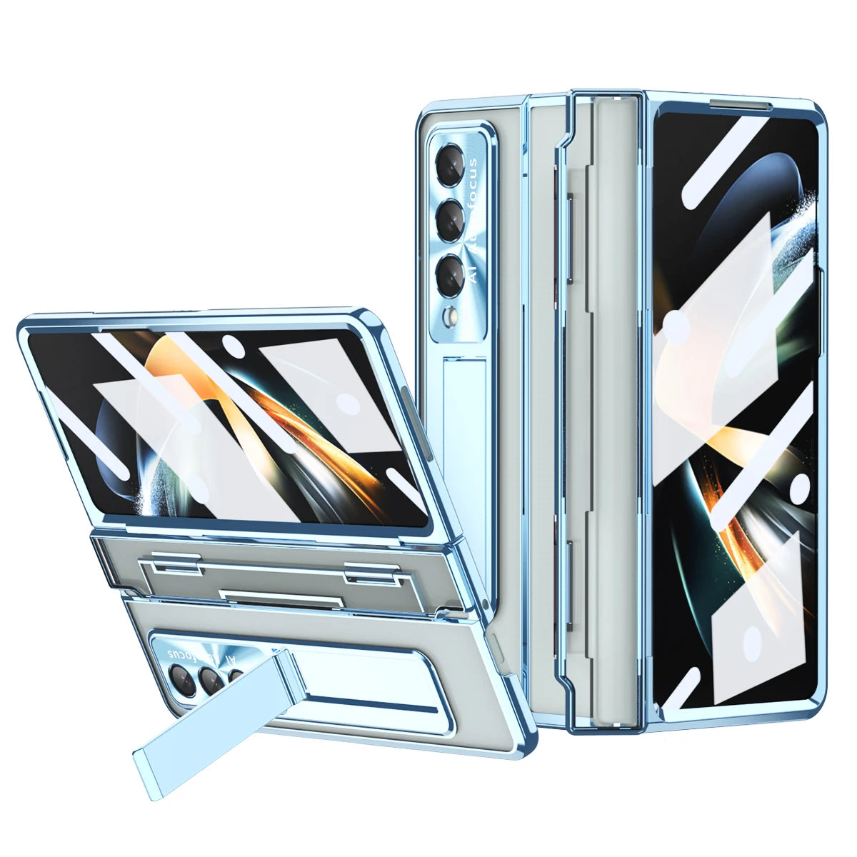 Funda transparente para Samsung Galaxy Z Fold, 4 pliegues, 3, 4, 5,  soporte con pantalla frontal de vidrio