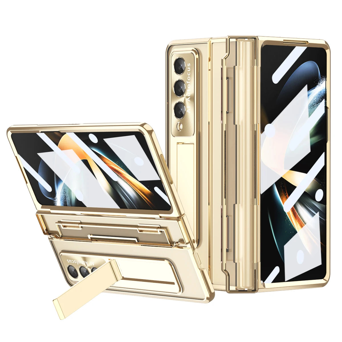 Funda transparente para Samsung Galaxy Z Fold, 4 pliegues, 3, 4, 5,  soporte con pantalla frontal de vidrio