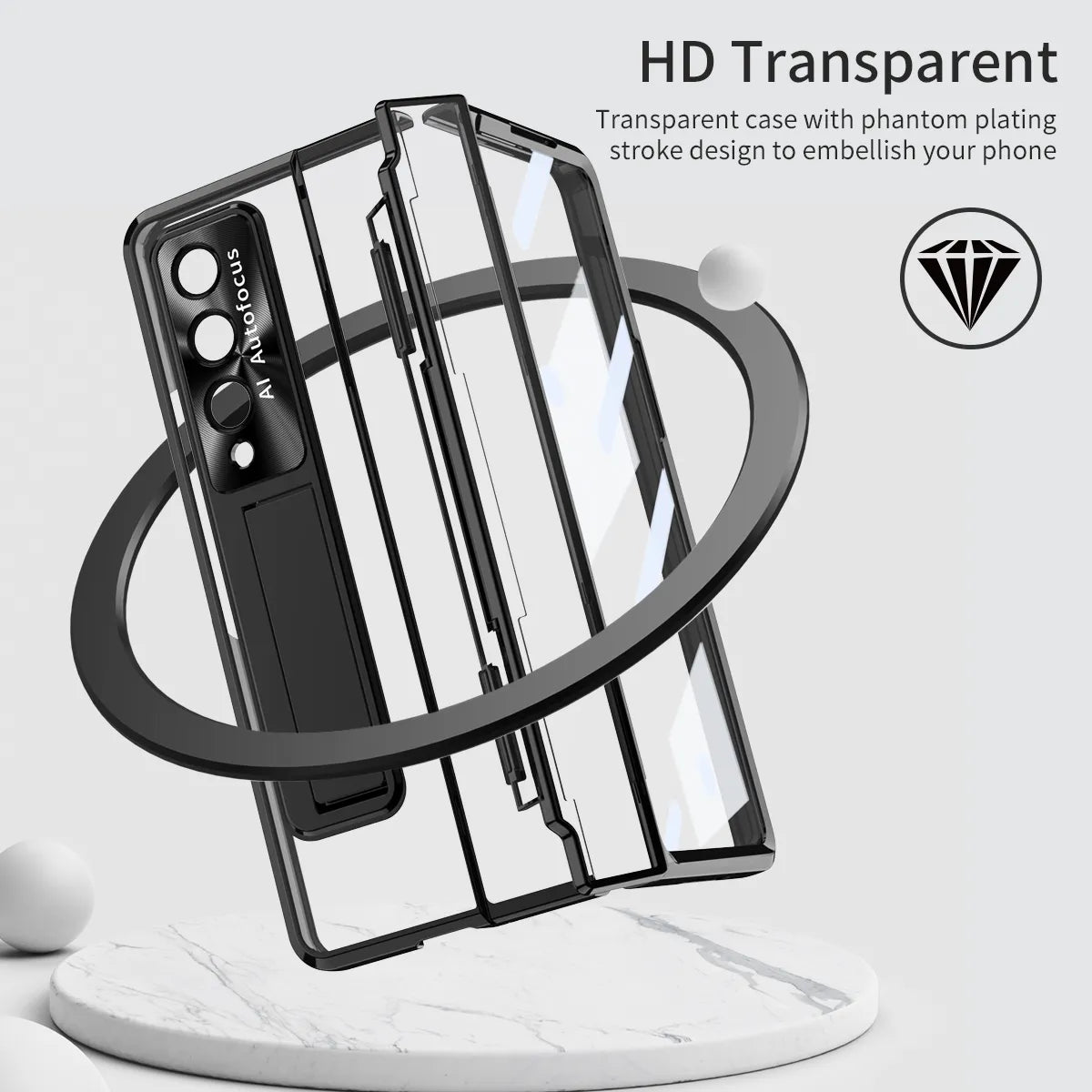 Funda transparente para Samsung Galaxy Z Fold, 4 pliegues, 3, 4, 5,  soporte con pantalla frontal de vidrio