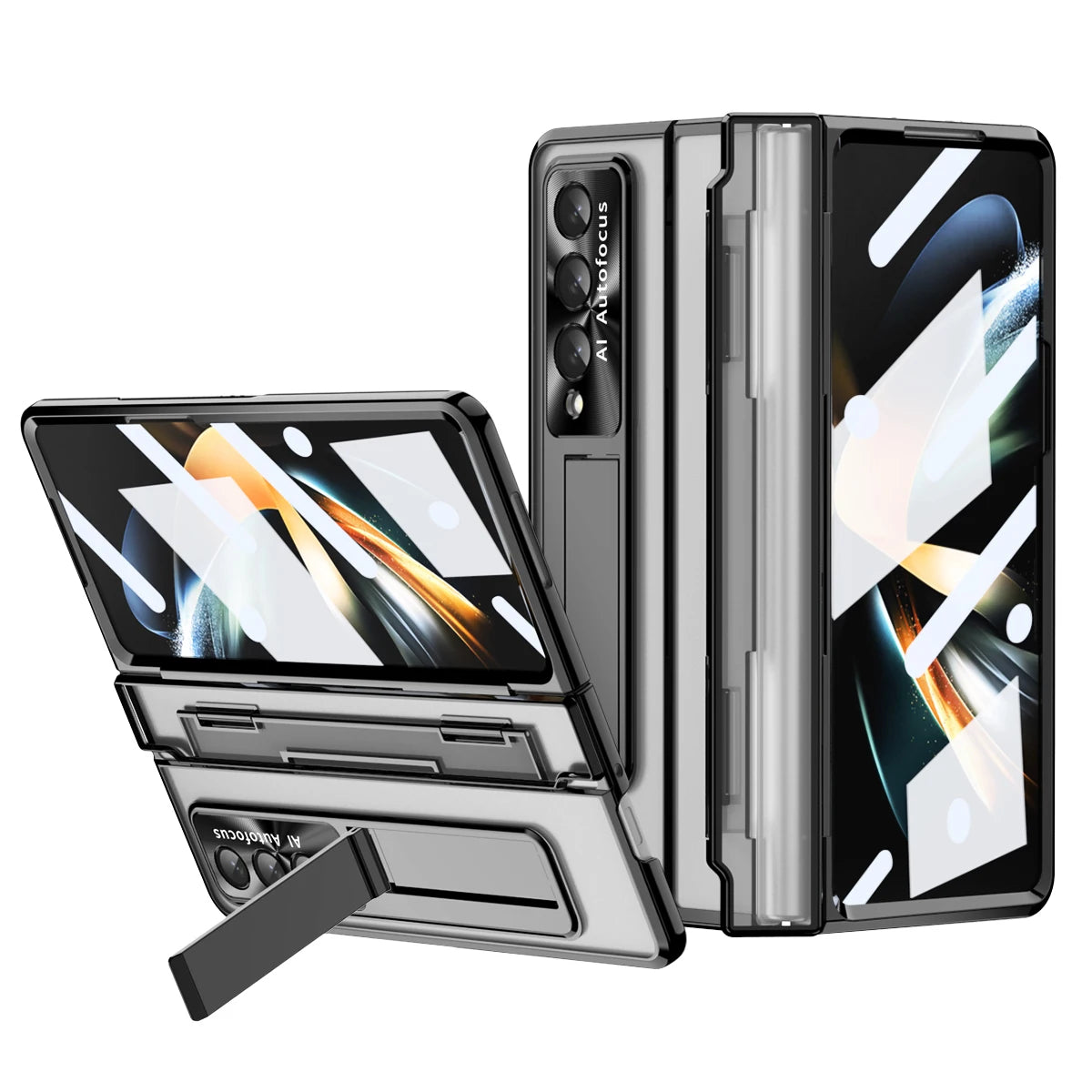 Funda transparente para Samsung Galaxy Z Fold, 4 pliegues, 3, 4, 5,  soporte con pantalla frontal de vidrio