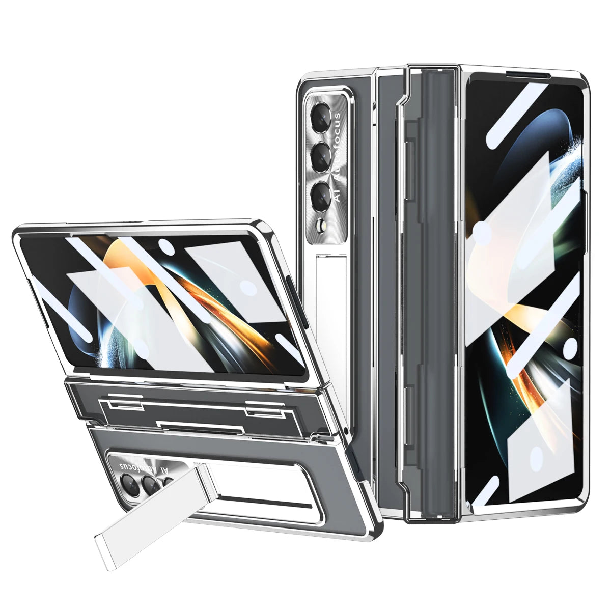 Funda transparente para Samsung Galaxy Z Fold, 4 pliegues, 3, 4, 5,  soporte con pantalla frontal de vidrio