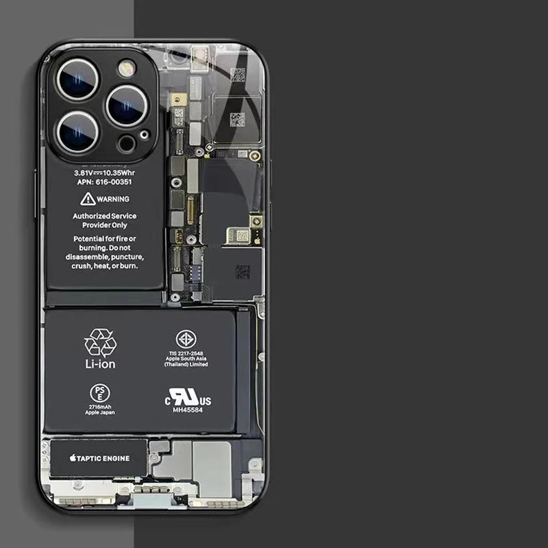 Funda de cristal para IPhone 14, 13, 11, 12 Pro, 8, 7 Plus, X, 13 Pro, diseño circuito analógico