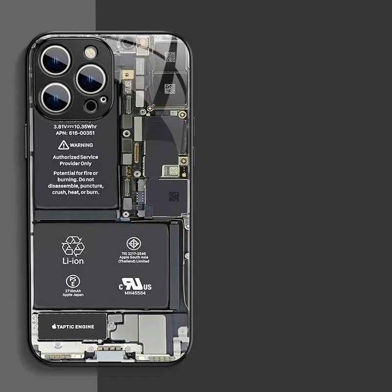 Funda de cristal para IPhone 14, 13, 11, 12 Pro, 8, 7 Plus, X, 13 Pro, diseño circuito analógico