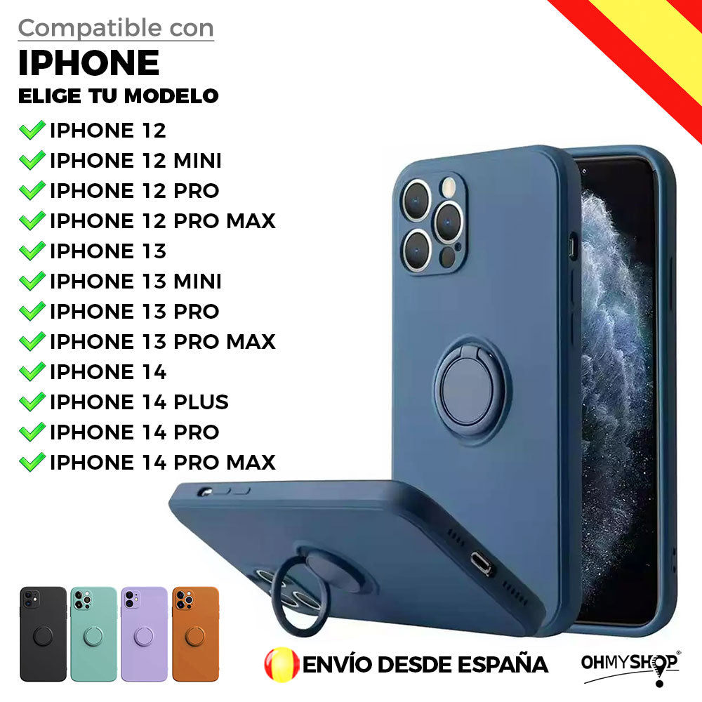 Funda Para Iphone Silicona Líquida Flexible Microfibra Suave Soporte  Anillo Giratorio Magnético Varios Colores Naranaje Negro Azul Morado Verde