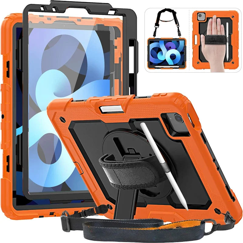 Funda a Prueba de Golpes con Soporte para iPad Air 4, Air 5, 10.9, 2022, 10.ª Generación, con Portalápices, Protector de Pantalla PET y Correa para el Hombro