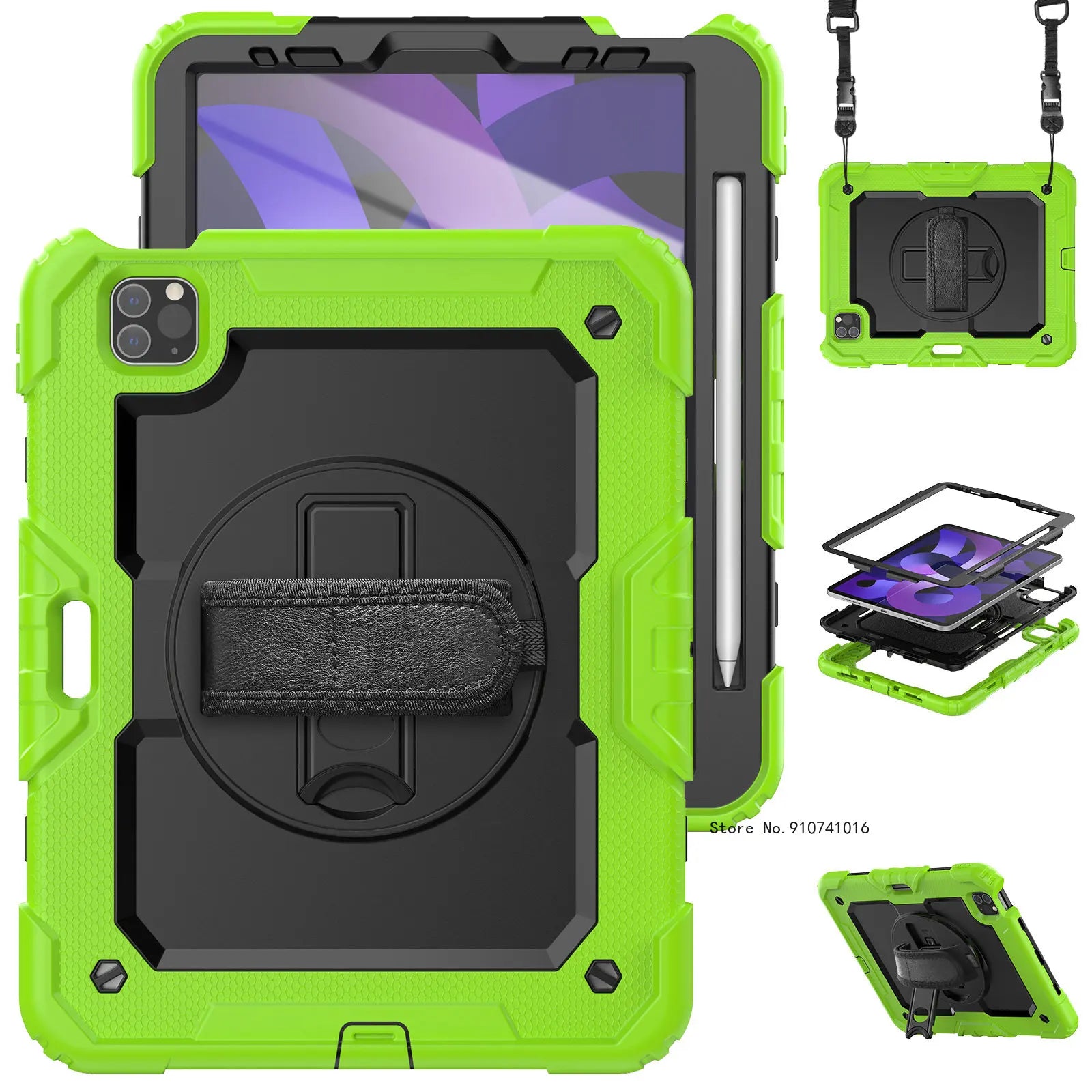 Funda a Prueba de Golpes con Soporte para iPad Air 4, Air 5, 10.9, 2022, 10.ª Generación, con Portalápices, Protector de Pantalla PET y Correa para el Hombro