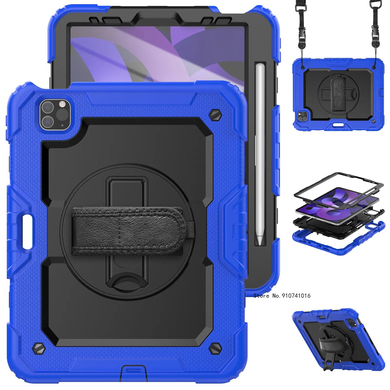 Funda a Prueba de Golpes con Soporte para iPad Air 4, Air 5, 10.9, 2022, 10.ª Generación, con Portalápices, Protector de Pantalla PET y Correa para el Hombro