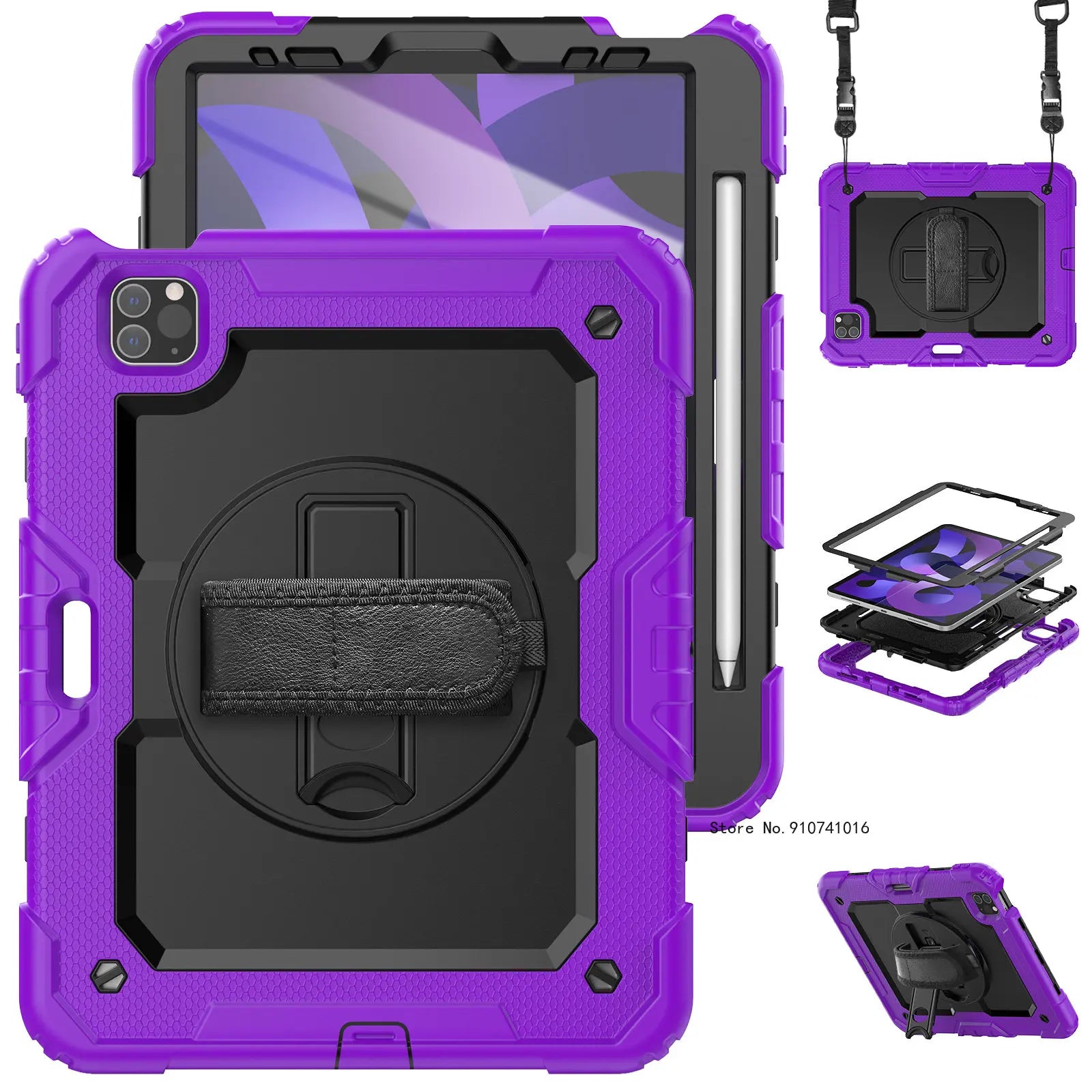 Funda a Prueba de Golpes con Soporte para iPad Air 4, Air 5, 10.9, 2022, 10.ª Generación, con Portalápices, Protector de Pantalla PET y Correa para el Hombro