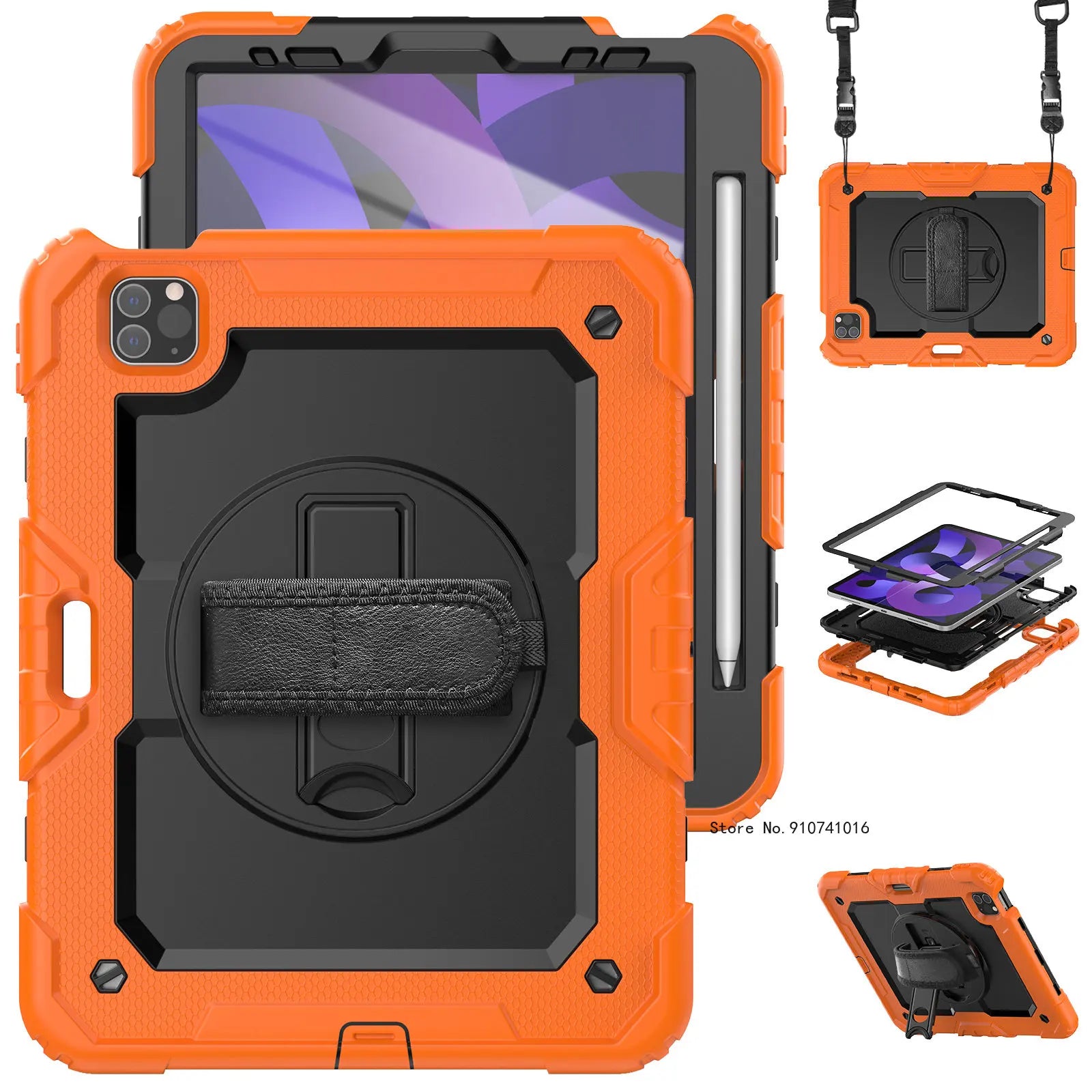 Funda a Prueba de Golpes con Soporte para iPad Air 4, Air 5, 10.9, 2022, 10.ª Generación, con Portalápices, Protector de Pantalla PET y Correa para el Hombro